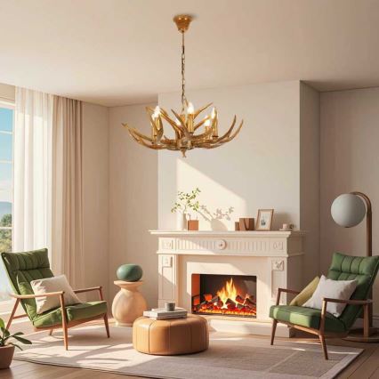 Brilagi - Полилей на верига DEER 6×E14/10W/230V, Ø 70 см, с еленови рога