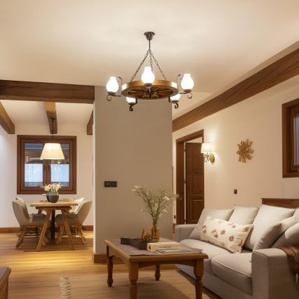 Brilagi - Полилей на верига ROATA 5xE14/40W/230V диаметър 70 см бук/орех