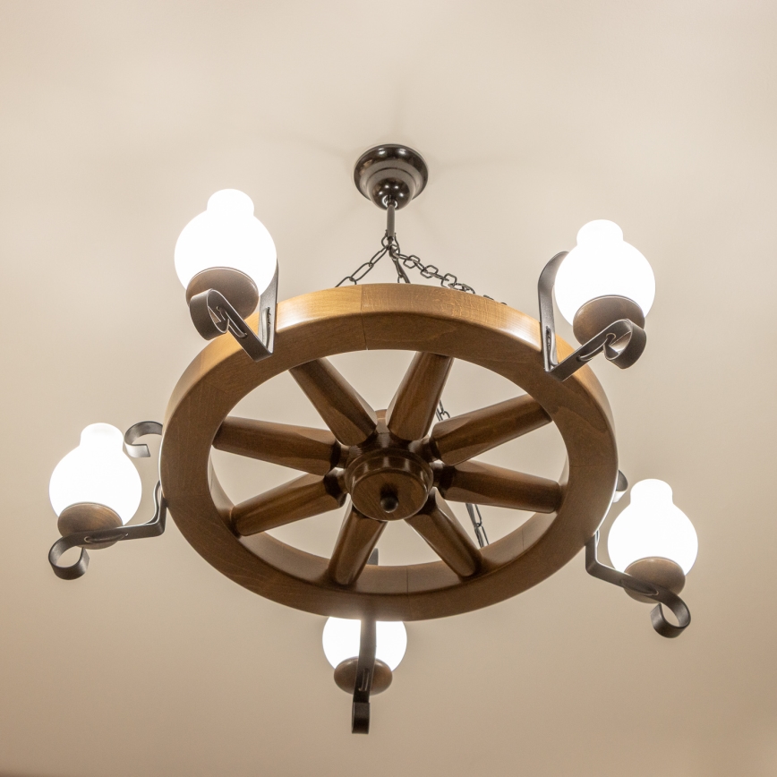 Brilagi - Полилей на верига ROATA 5xE14/40W/230V диаметър 70 см бук/орех