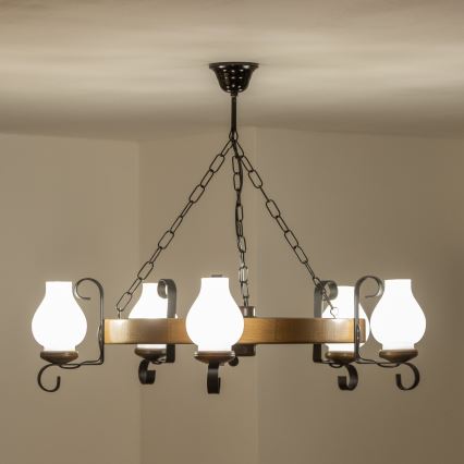 Brilagi - Полилей на верига ROATA 5xE14/40W/230V диаметър 70 см бук/орех