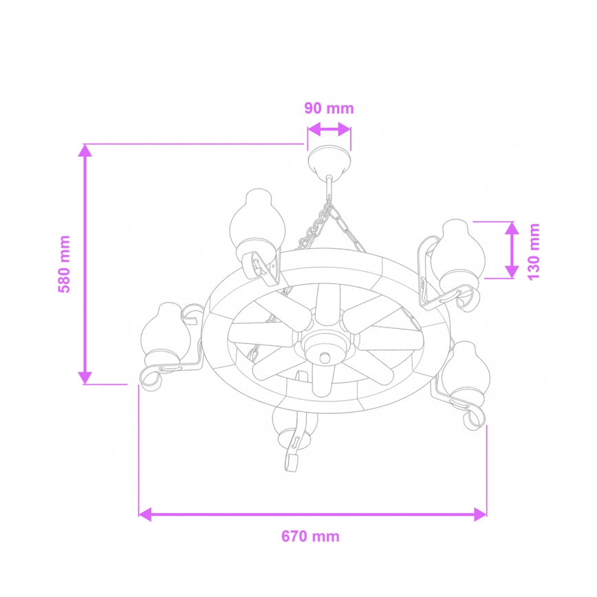 Brilagi - Полилей на верига ROATA 5xE14/40W/230V Ø 70 см бук