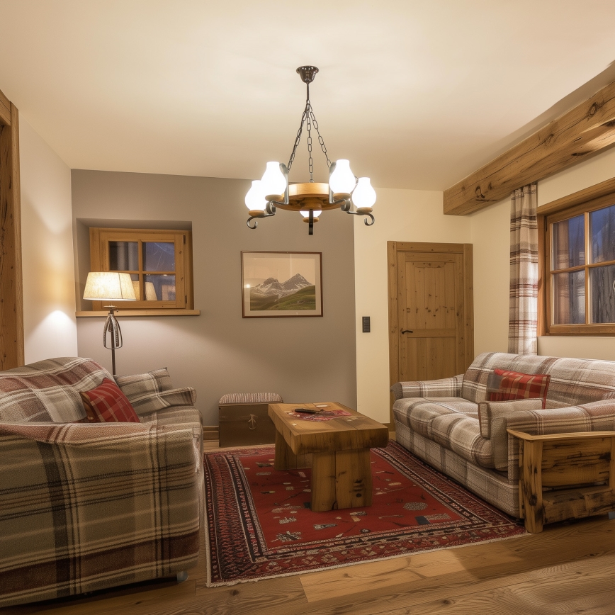 Brilagi - Полилей на верига ROATA, 5×E14 (макс. 40 W), 230 V, Ø 50 см, корпус от бук