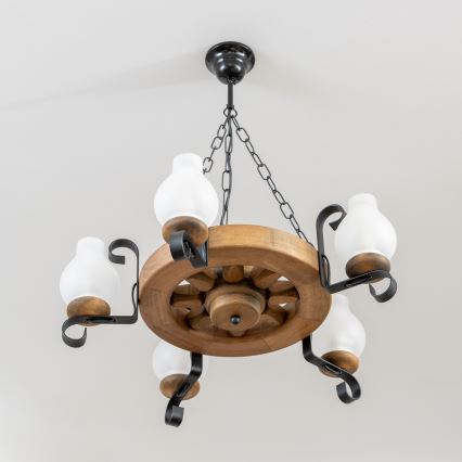 Brilagi - Полилей на верига ROATA, 5×E14 (макс. 40 W), 230 V, Ø 50 см, корпус от бук