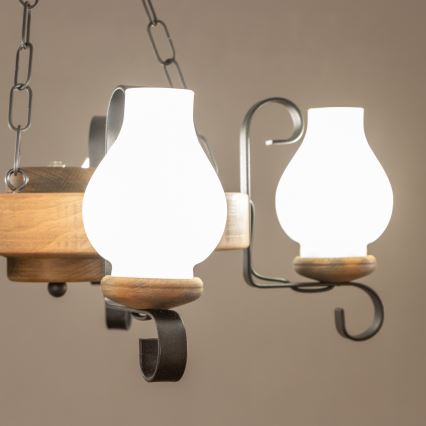 Brilagi - Полилей на верига ROATA, 5×E14 (макс. 40 W), 230 V, Ø 50 см, корпус от бук