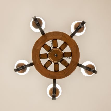 Brilagi - Полилей на верига ROATA, 5×E14 (макс. 40 W), 230 V, Ø 50 см, корпус от бук