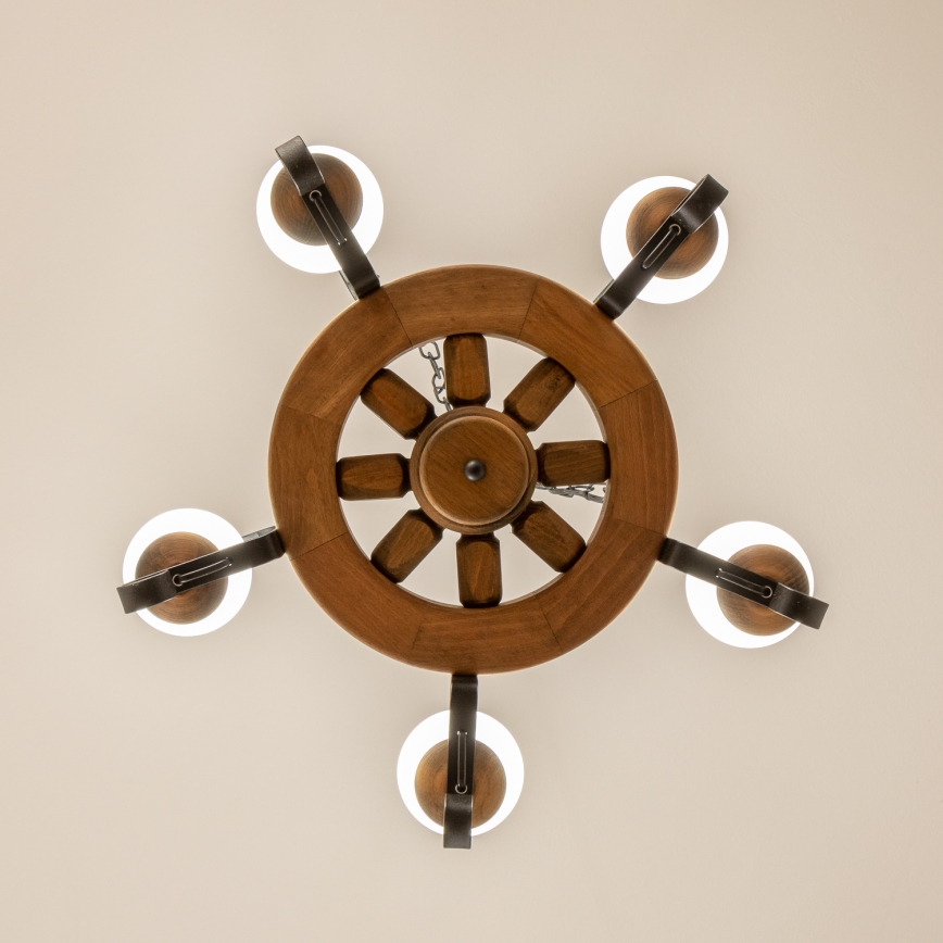 Brilagi - Полилей на верига ROATA, 5×E14 (макс. 40 W), 230 V, Ø 50 см, корпус от бук