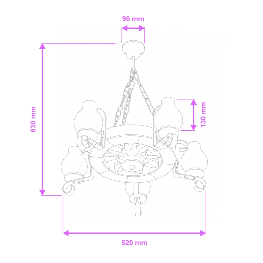Brilagi - Полилей на верига ROATA, 5×E14 (макс. 40 W), 230 V, Ø 50 см, корпус от бук
