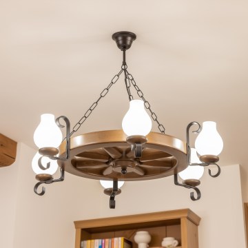 Brilagi - Полилей на верига ROATA 6xE14/40W/230V Ø 70 см бук/орех