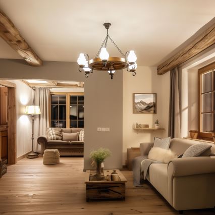 Brilagi - Полилей на верига ROATA 6xE14/40W/230V Ø 70 см бук/орех