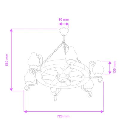 Brilagi - Полилей на верига ROATA 6xE14/40W/230V Ø 70 см бук/орех