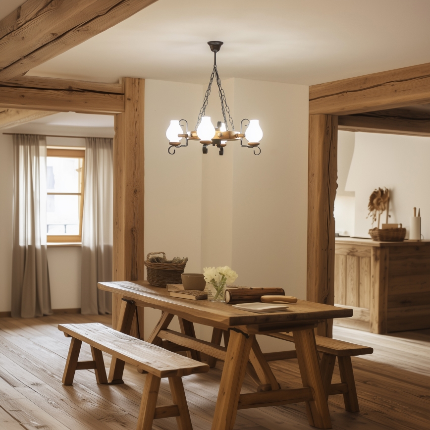 Brilagi - Полилей на верига TIMONA 4xE14/40W/230V, Ø 50 см, бук