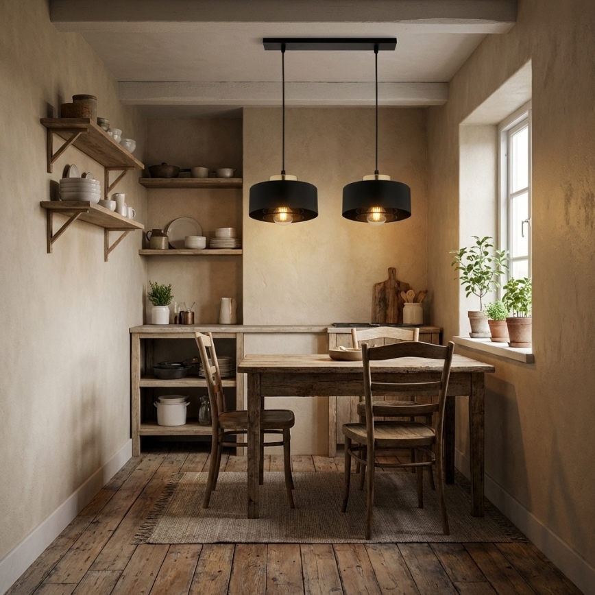 Brilagi - Полилей на кабел 2xE27/60W/230V черен/златист