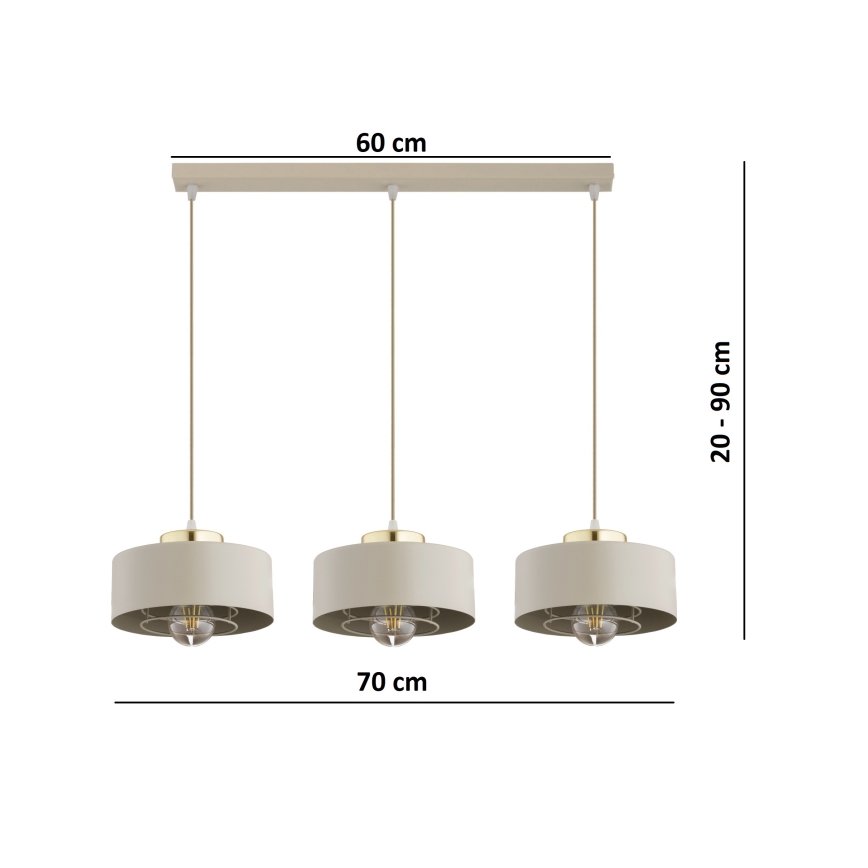 Brilagi - Полилей на кабел 3xE27/60W/230V бежов/златен