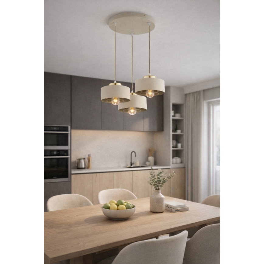 Brilagi - Полилей на кабел 3xE27/60W/230V бежов/златен