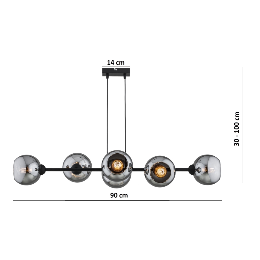 Brilagi - Полилей на кабел 6xE27/60W/230V черен/димчато сив