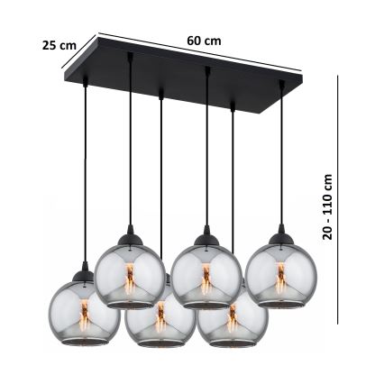 Brilagi - Полилей на кабел 6xE27/60W/230V черен/димно сив