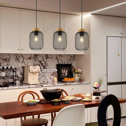 Brilagi - Полилей на кабел BASKLITE 3xE27/15W/230V дърво/черен