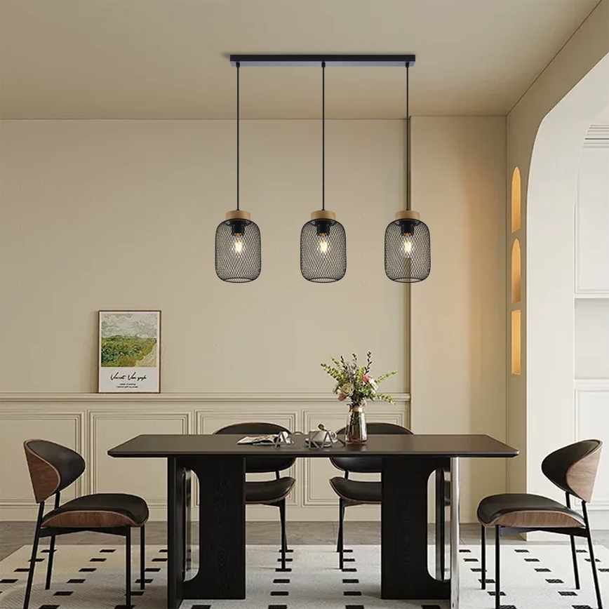 Brilagi - Полилей на кабел BASKLITE 3xE27/15W/230V дърво/черен