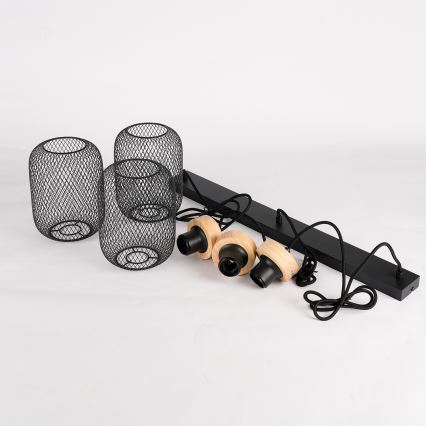 Brilagi - Полилей на кабел BASKLITE 3xE27/15W/230V дърво/черен