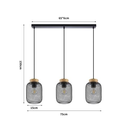 Brilagi - Полилей на кабел BASKLITE 3xE27/15W/230V дърво/черен