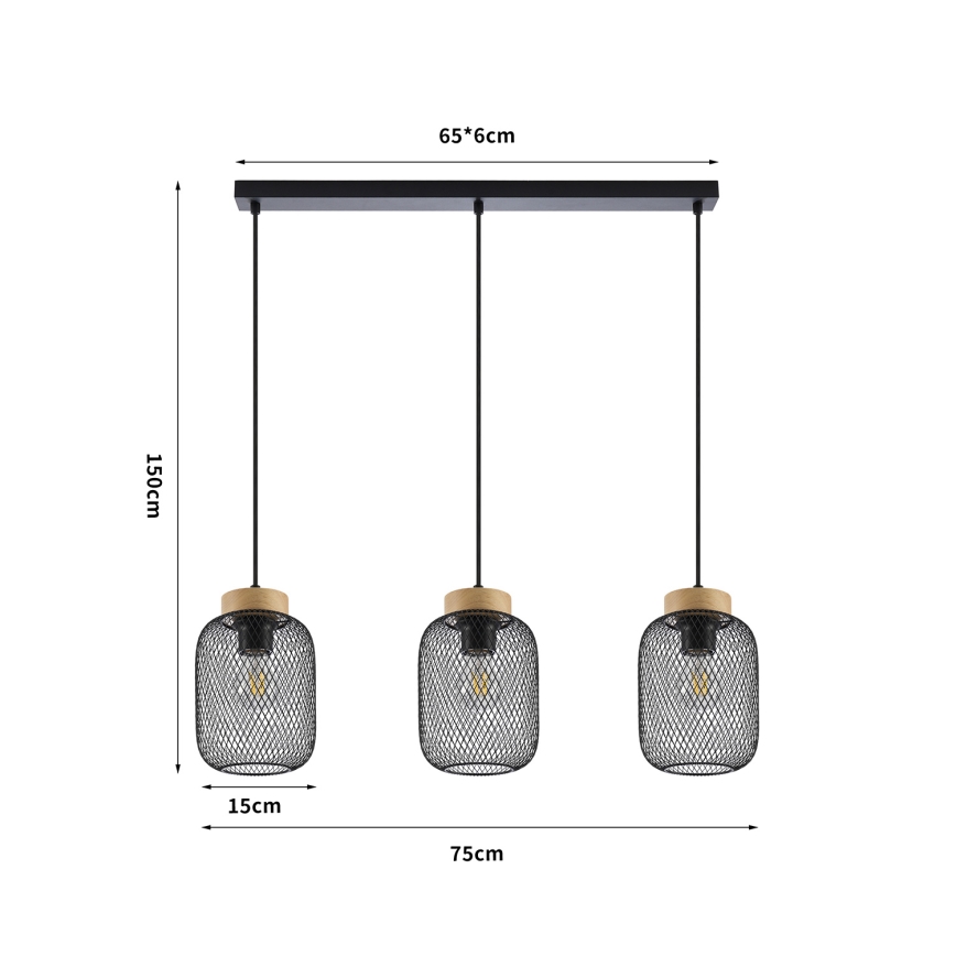 Brilagi - Полилей на кабел BASKLITE 3xE27/15W/230V дърво/черен