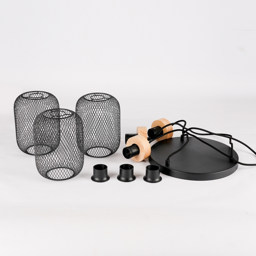 Brilagi - Полилей на кабел BASKLITE 3xE27/15W/230V дърво от хевея/черен