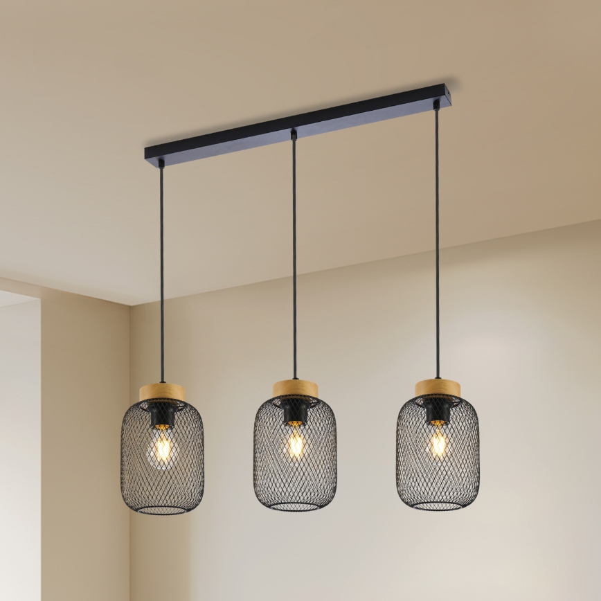 Brilagi - Полилей на кабел BASKLITE 3xE27/15W/230V каучуково дърво/черно
