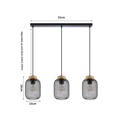 Brilagi - Полилей на кабел BASKLITE 3xE27/15W/230V каучуково дърво/черно