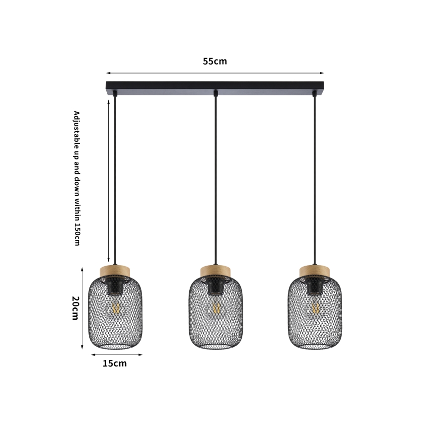 Brilagi - Полилей на кабел BASKLITE 3xE27/15W/230V каучуково дърво/черно
