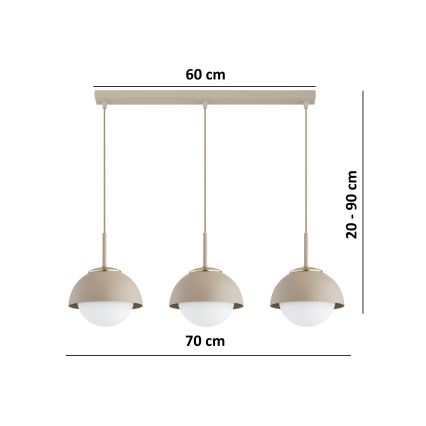Brilagi - Полилей на кабел COSMO 3xE27/60W/230V бежово/златно