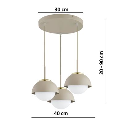 Brilagi - Полилей на кабел COSMO 3xE27/60W/230V бежово/златно