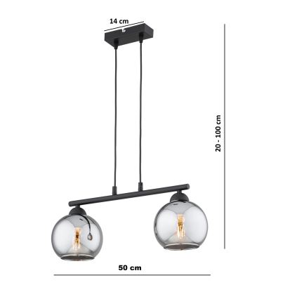 Brilagi - Полилей на кабел DIOR 2xE27/60W/230V черно/димно сиво