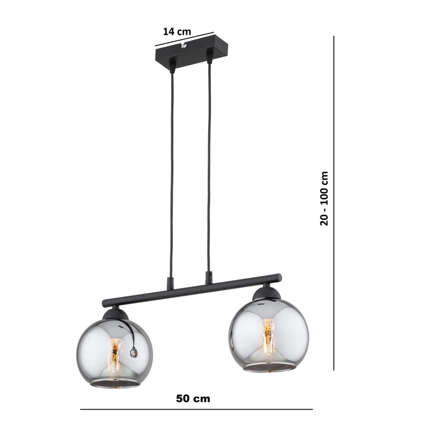 Brilagi - Полилей на кабел DIOR 2xE27/60W/230V черно/димно сиво
