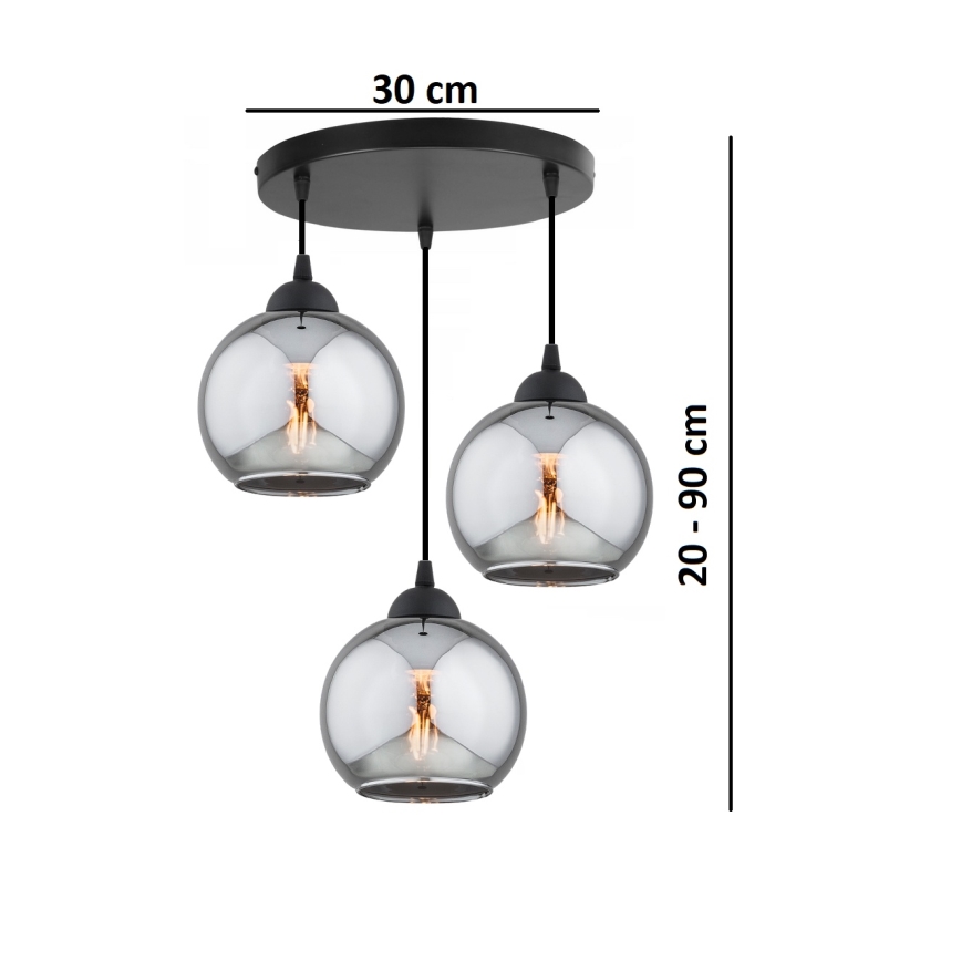 Brilagi - Полилей на кабел DIOR 3xE27/60W/230V черен/димно сив