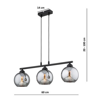 Brilagi - Полилей на кабел DIOR 3xE27/60W/230V черен/димно сив