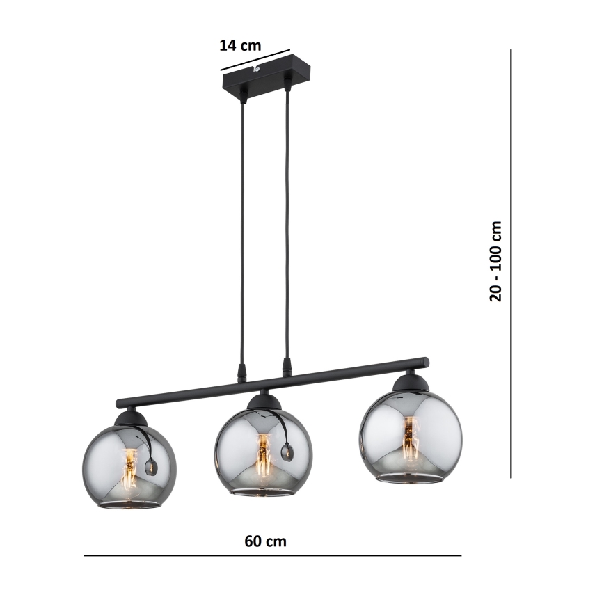 Brilagi - Полилей на кабел DIOR 3xE27/60W/230V черен/димно сив