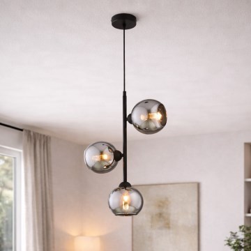 Brilagi - Полилей на кабел DIOR 3xE27/60W/230V черен/опушено сиво