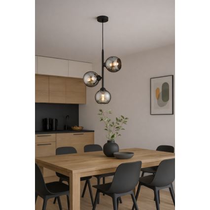 Brilagi - Полилей на кабел DIOR 3xE27/60W/230V черен/опушено сиво