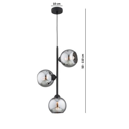 Brilagi - Полилей на кабел DIOR 3xE27/60W/230V черен/опушено сиво
