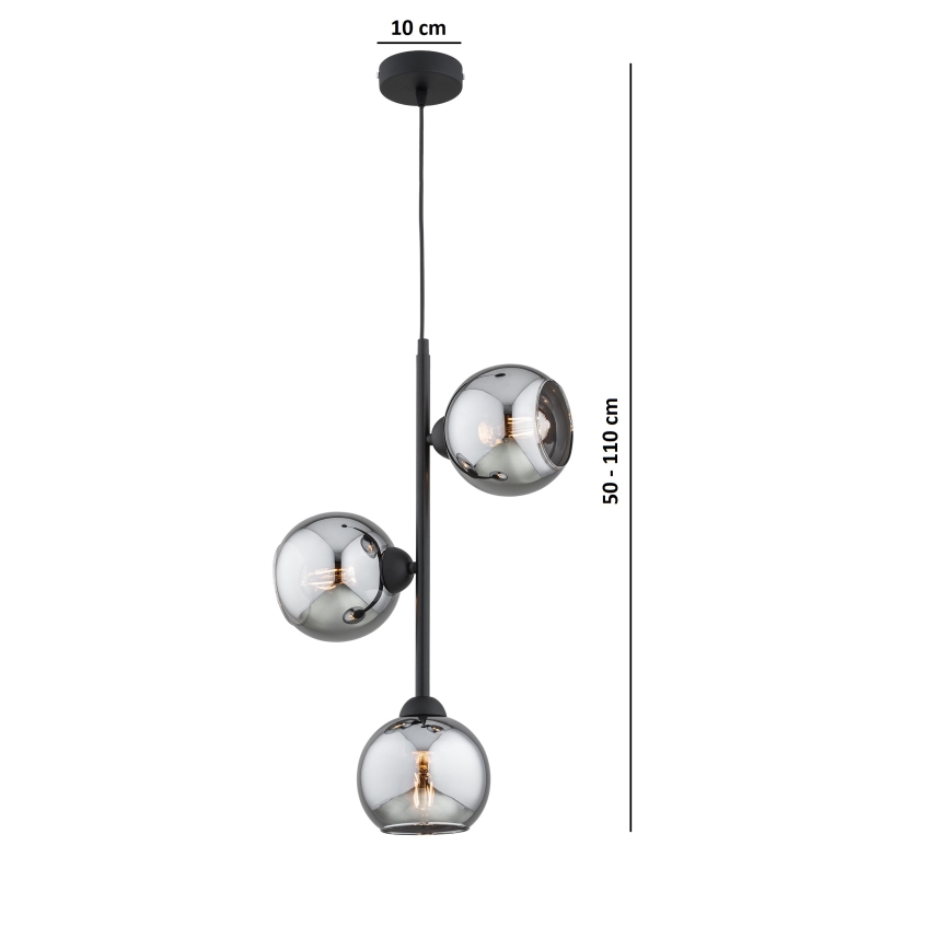 Brilagi - Полилей на кабел DIOR 3xE27/60W/230V черен/опушено сиво