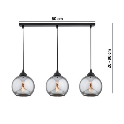 Brilagi - Полилей на кабел DIOR 3xE27/60W/230V черно/димчато сиво