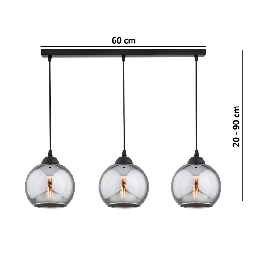 Brilagi - Полилей на кабел DIOR 3xE27/60W/230V черно/димчато сиво