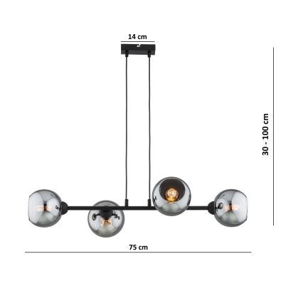 Brilagi - Полилей на кабел DIOR 4xE27/60W/230V черен/димно сив