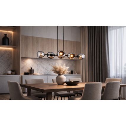 Brilagi - Полилей на кабел DIOR 6xE27/60W/230V черен/димчато сив