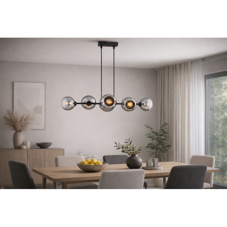 Brilagi - Полилей на кабел DIOR 6xE27/60W/230V черен/димчато сив