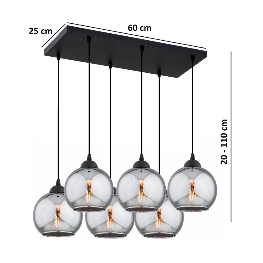Brilagi - Полилей на кабел DIOR 6xE27/60W/230V черен/димно сив
