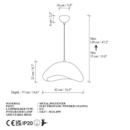 Brilagi - Полилей на кабел LUNA 1xE27/40W/230V Ø 42 cm бял