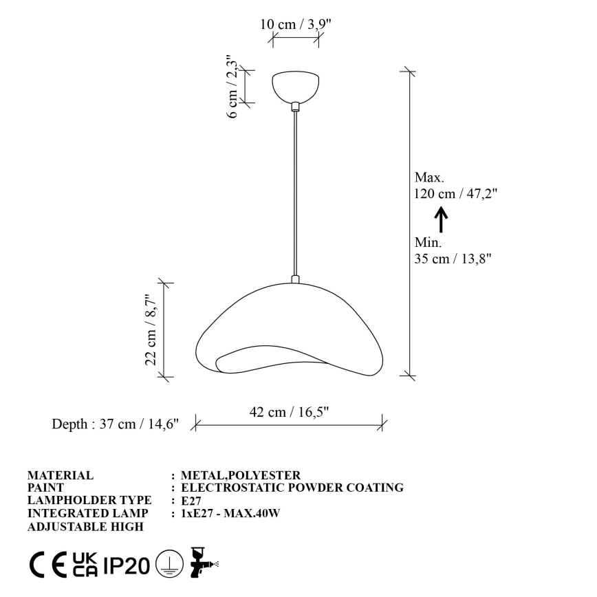 Brilagi - Полилей на кабел LUNA 1xE27/40W/230V Ø 42 cm бял