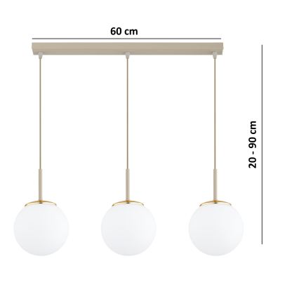 Brilagi - Полилей на кабел MILO 3xE27/60W/230V бежов/златист