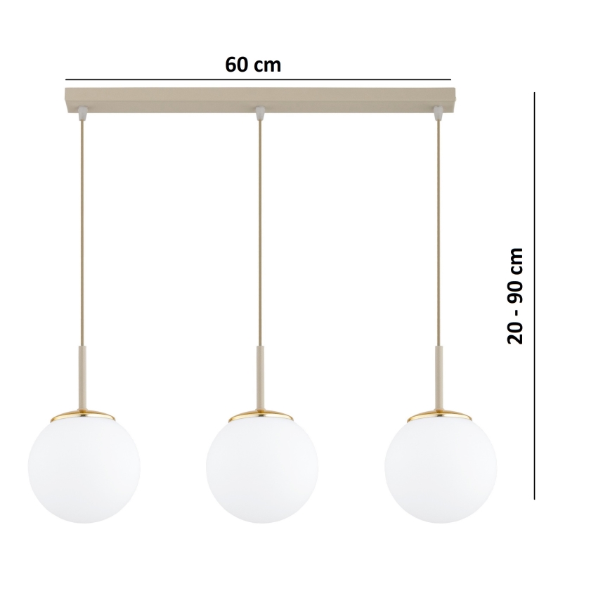 Brilagi - Полилей на кабел MILO 3xE27/60W/230V бежов/златист